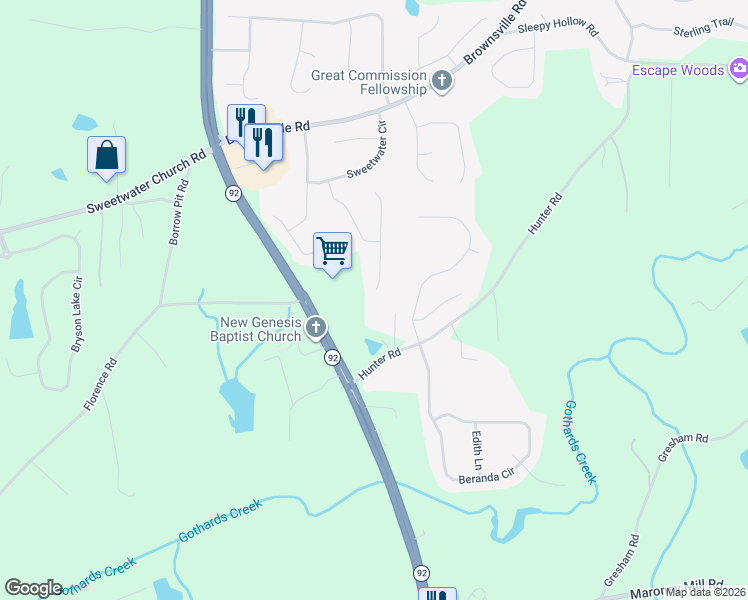 map of restaurants, bars, coffee shops, grocery stores, and more near 256 Sweetwater Parkway in Powder Springs