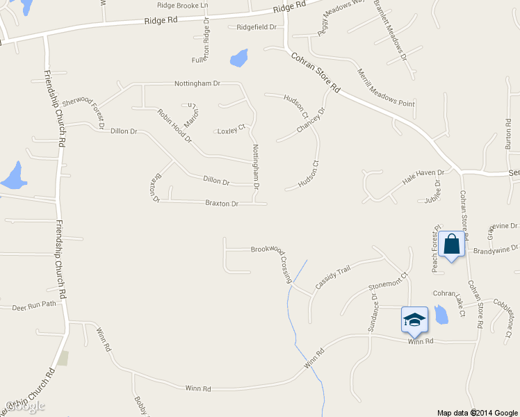map of restaurants, bars, coffee shops, grocery stores, and more near 544 Braxton Drive in Douglasville