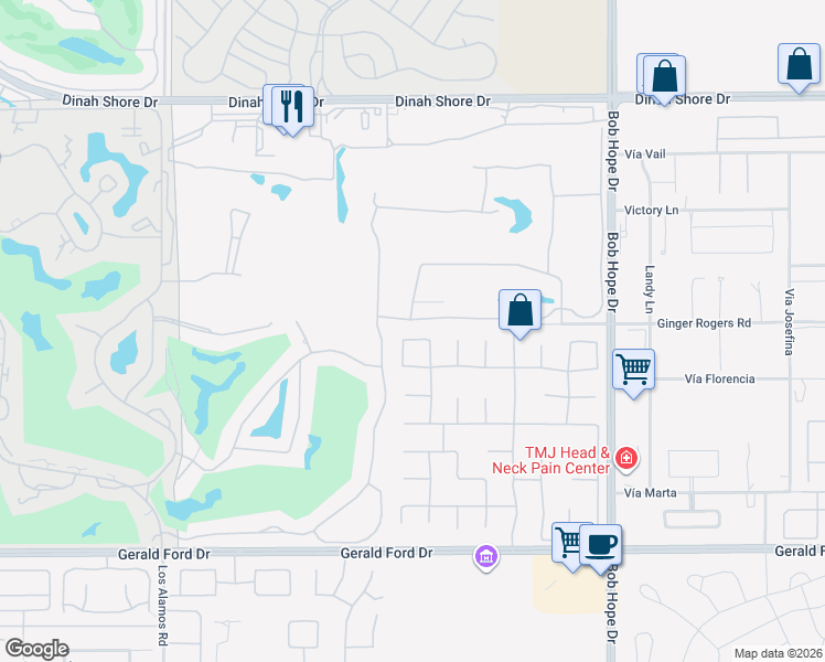map of restaurants, bars, coffee shops, grocery stores, and more near 49 Killian Way in Rancho Mirage