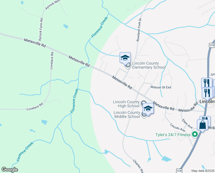 map of restaurants, bars, coffee shops, grocery stores, and more near in Lincolnton