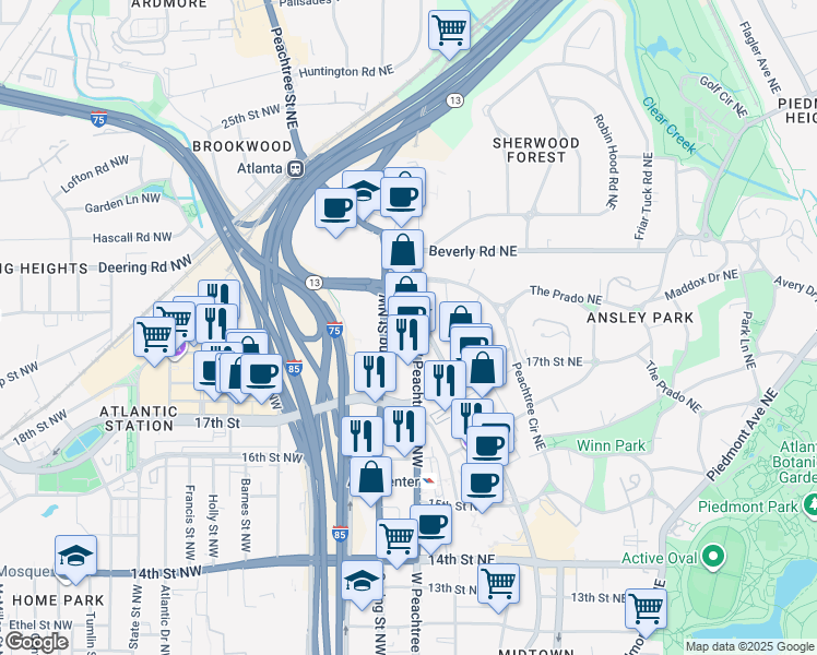 map of restaurants, bars, coffee shops, grocery stores, and more near 1422 Georgia 9 in Atlanta