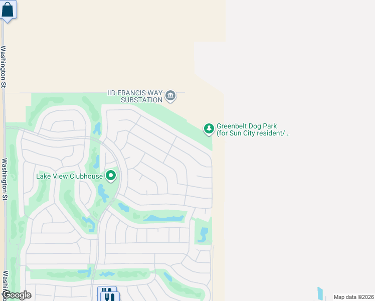 map of restaurants, bars, coffee shops, grocery stores, and more near 35170 Staccato Street in Palm Desert