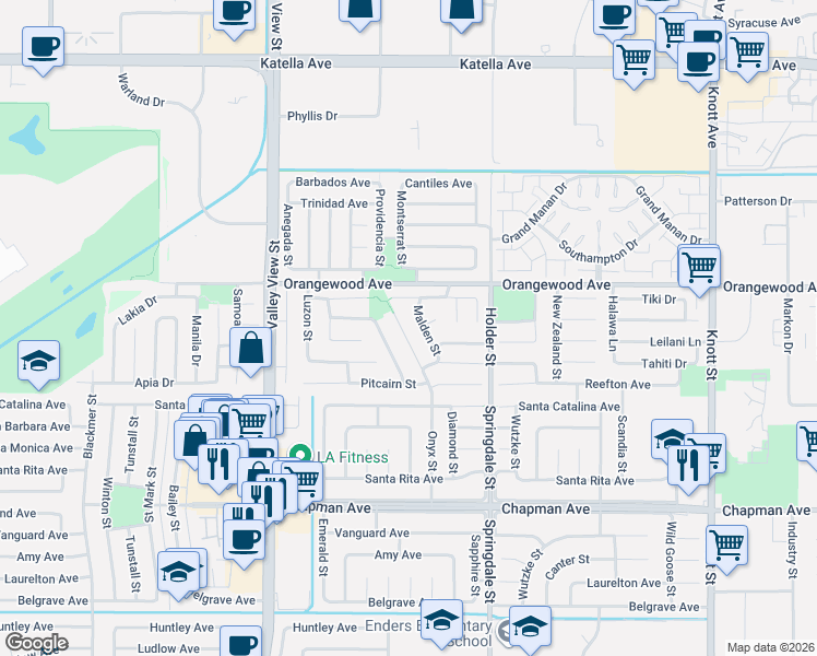 map of restaurants, bars, coffee shops, grocery stores, and more near 11608 Onyx Street in Cypress