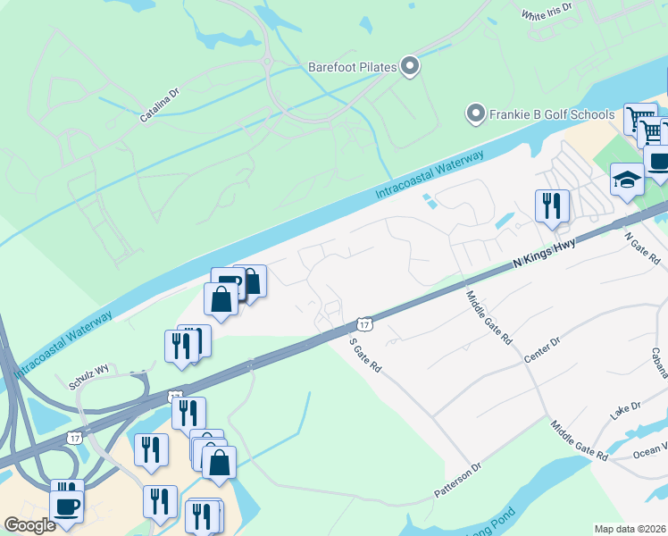 map of restaurants, bars, coffee shops, grocery stores, and more near 880 Briarwood Drive in Myrtle Beach
