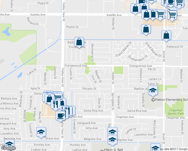 map of restaurants, bars, coffee shops, grocery stores, and more near 11608 Onyx Street in Cypress