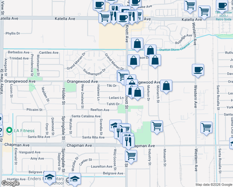 map of restaurants, bars, coffee shops, grocery stores, and more near 6906 Molokai Drive in Cypress