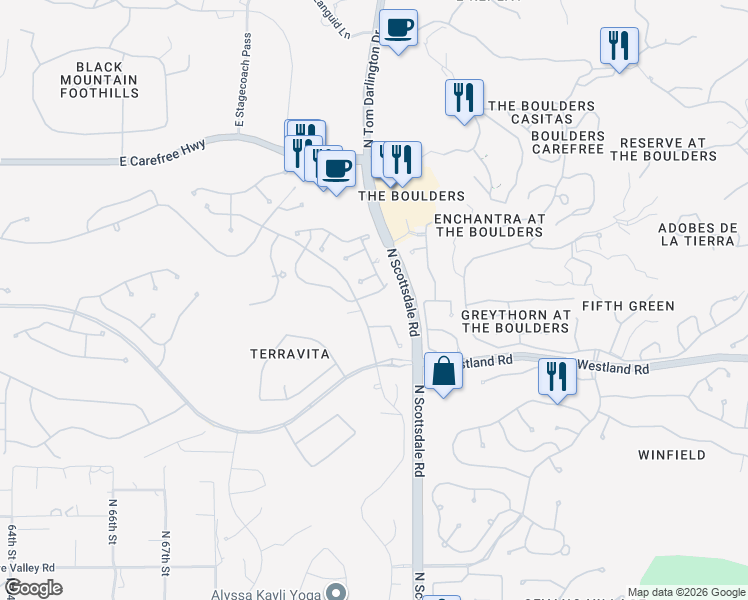 map of restaurants, bars, coffee shops, grocery stores, and more near 7054 East Sleepy Owl Way in Scottsdale