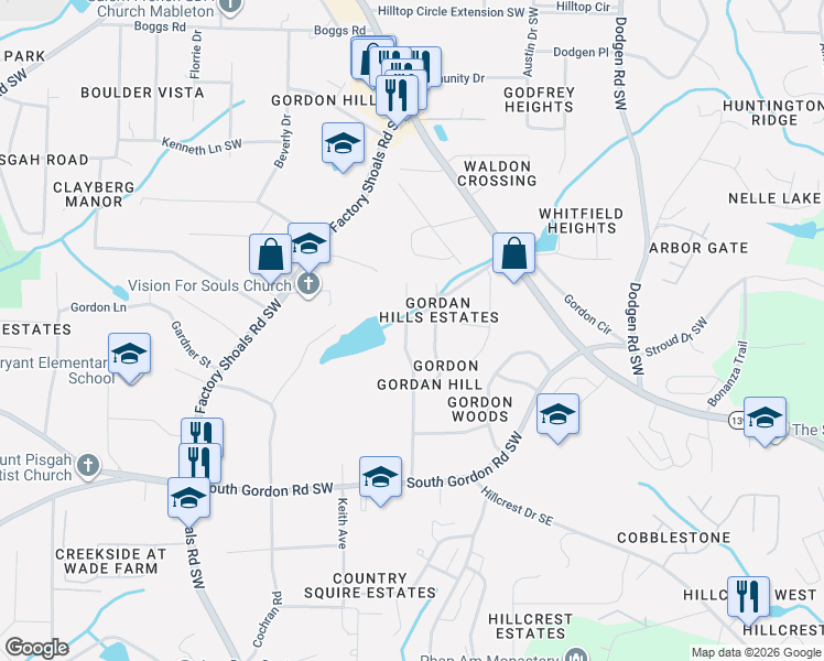 map of restaurants, bars, coffee shops, grocery stores, and more near 6563 Mitchell Lane Southwest in Mableton