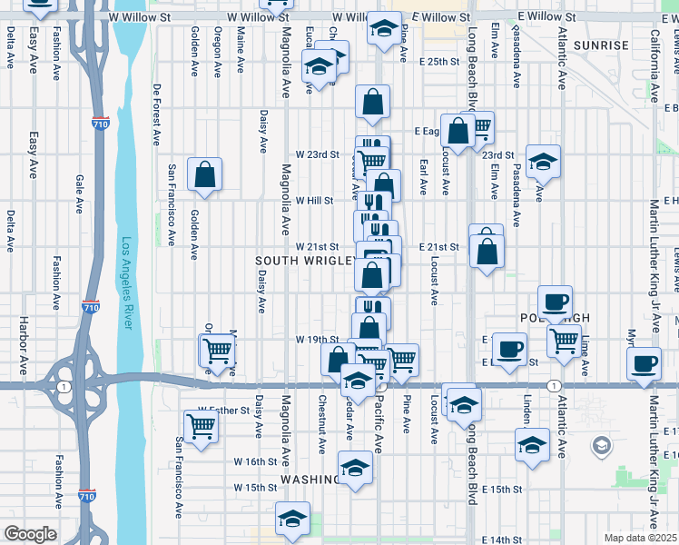 map of restaurants, bars, coffee shops, grocery stores, and more near 2084 Chestnut Avenue in Long Beach