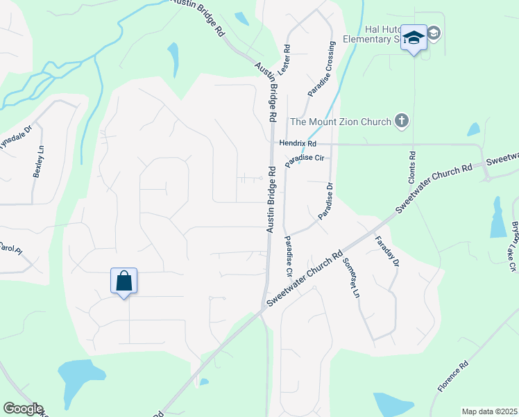 map of restaurants, bars, coffee shops, grocery stores, and more near 33 Bentonville Lane in Douglasville