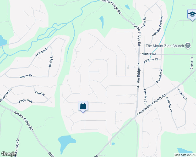 map of restaurants, bars, coffee shops, grocery stores, and more near 250 Blackberry Lane in Douglasville