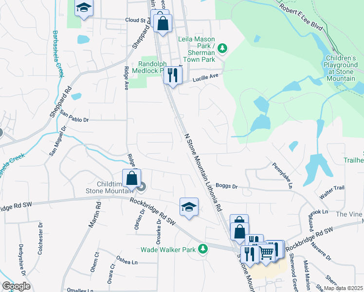 map of restaurants, bars, coffee shops, grocery stores, and more near 564 North Stone Mountain Lithonia Road in Stone Mountain