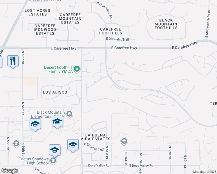 map of restaurants, bars, coffee shops, grocery stores, and more near 6172 E Dusty Coyote Cir in Scottsdale