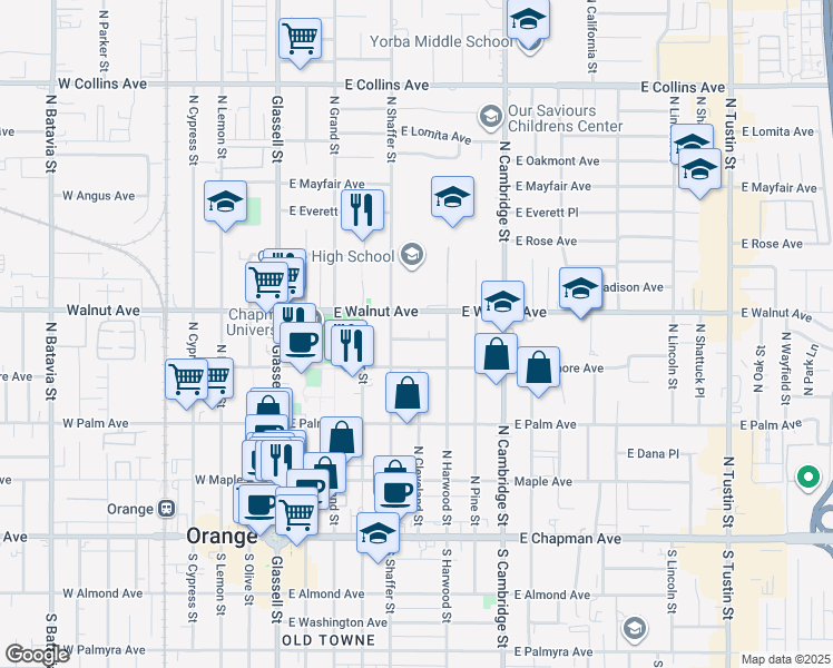 map of restaurants, bars, coffee shops, grocery stores, and more near 547 East Jefferson Avenue in Orange