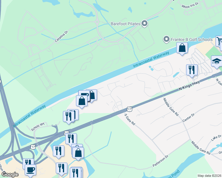 map of restaurants, bars, coffee shops, grocery stores, and more near 925 Dogwood Court in Myrtle Beach