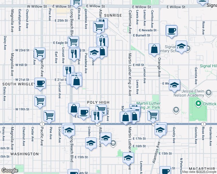 map of restaurants, bars, coffee shops, grocery stores, and more near 2084 Lime Avenue in Long Beach