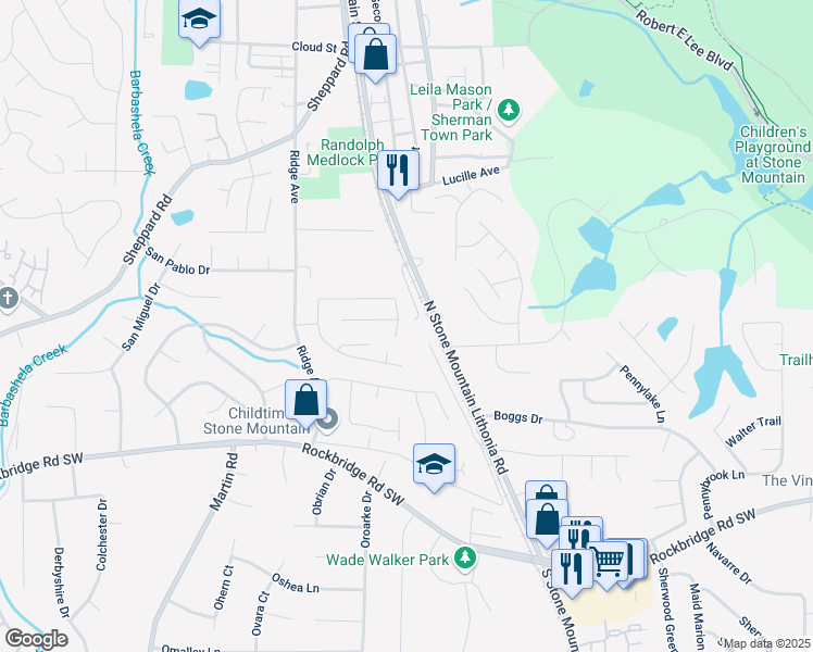 map of restaurants, bars, coffee shops, grocery stores, and more near 564 North Stone Mountain Lithonia Road in Stone Mountain