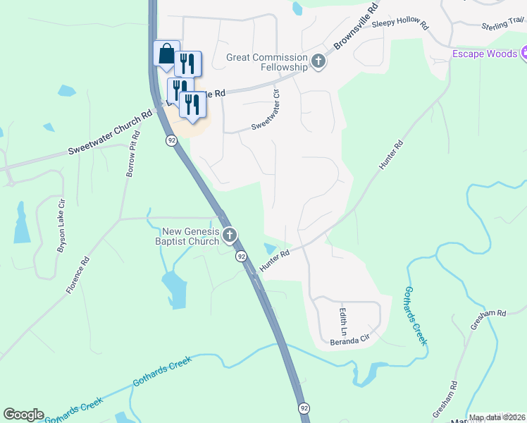 map of restaurants, bars, coffee shops, grocery stores, and more near 252 Sweetwater Parkway in Powder Springs