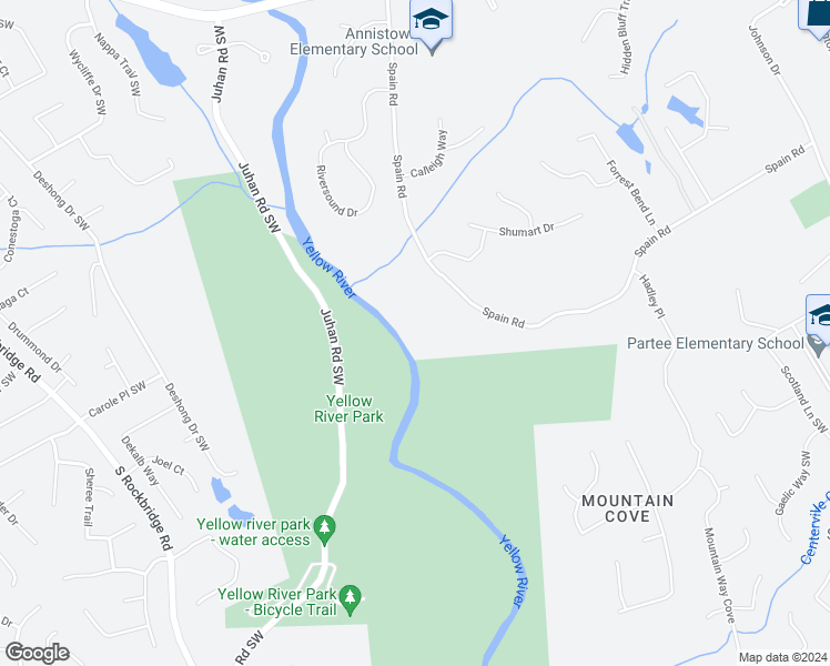 map of restaurants, bars, coffee shops, grocery stores, and more near 3407 Spain Road in Snellville