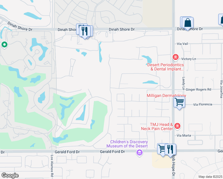 map of restaurants, bars, coffee shops, grocery stores, and more near 36 Colonial Drive in Rancho Mirage