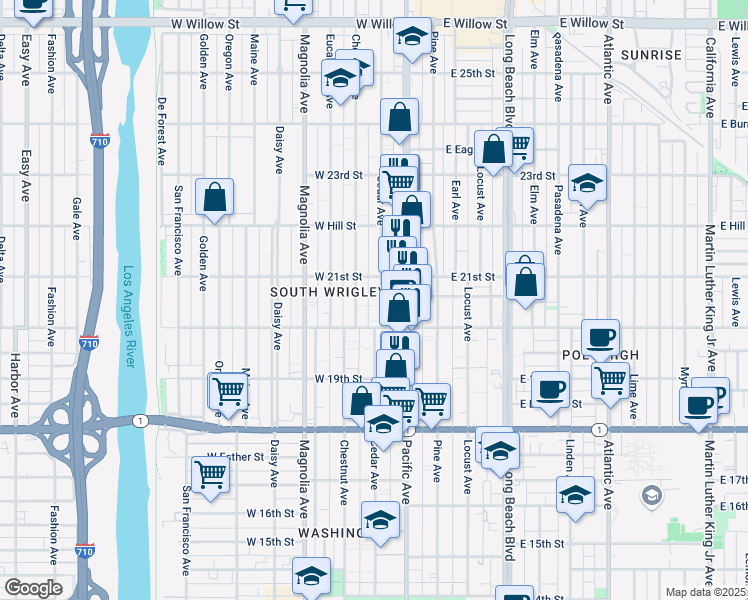 map of restaurants, bars, coffee shops, grocery stores, and more near 2084 Chestnut Avenue in Long Beach