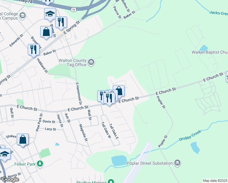 map of restaurants, bars, coffee shops, grocery stores, and more near 516 Chestnut Lane in Monroe