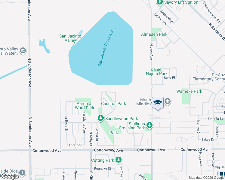map of restaurants, bars, coffee shops, grocery stores, and more near 1749 Georgetown Street in San Jacinto