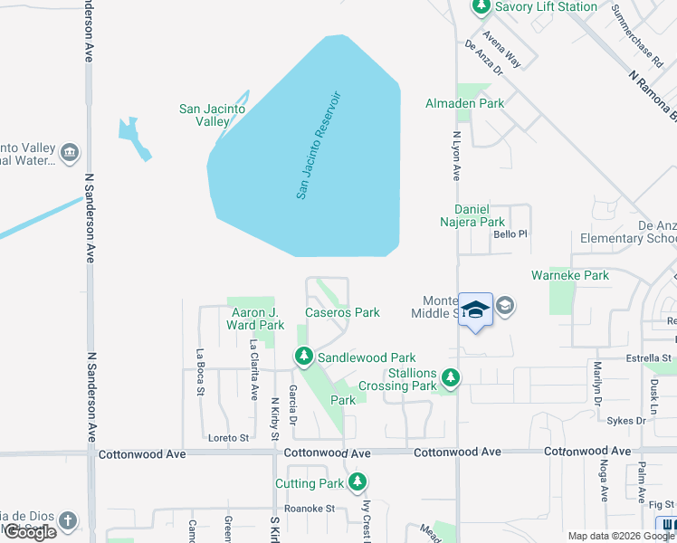 map of restaurants, bars, coffee shops, grocery stores, and more near 1749 Georgetown Street in San Jacinto