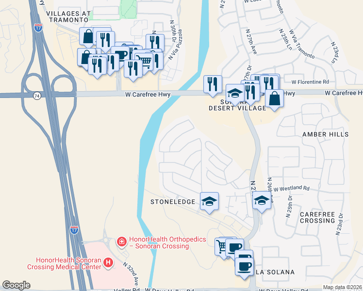 map of restaurants, bars, coffee shops, grocery stores, and more near 2933 West Tumbleweed Drive in Phoenix