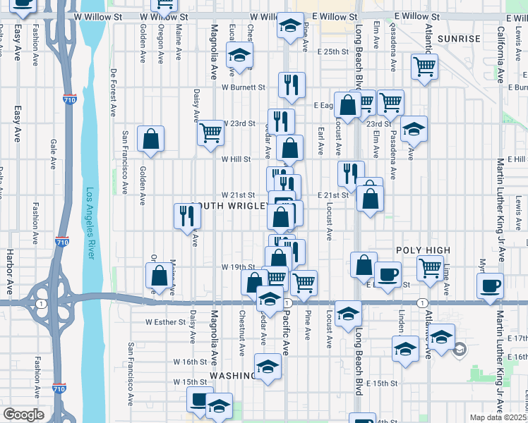 map of restaurants, bars, coffee shops, grocery stores, and more near 2084 Chestnut Avenue in Long Beach