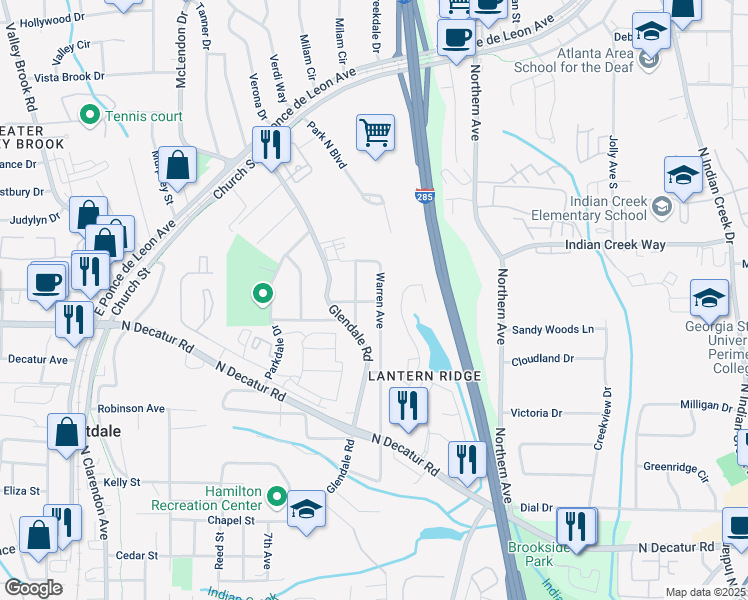 map of restaurants, bars, coffee shops, grocery stores, and more near 612 Warren Avenue in Scottdale