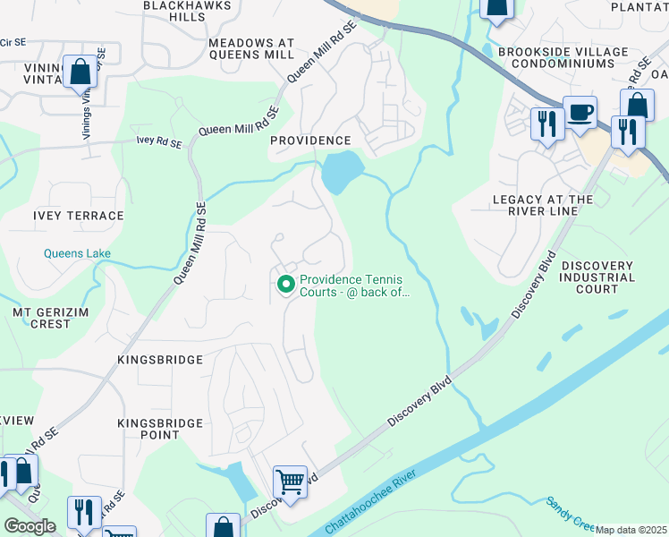 map of restaurants, bars, coffee shops, grocery stores, and more near 974 Regal Hills Lane in Mableton