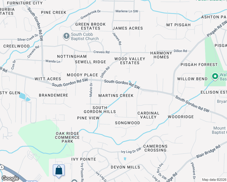 map of restaurants, bars, coffee shops, grocery stores, and more near 6568 Martin's Creek Drive Southwest in Austell