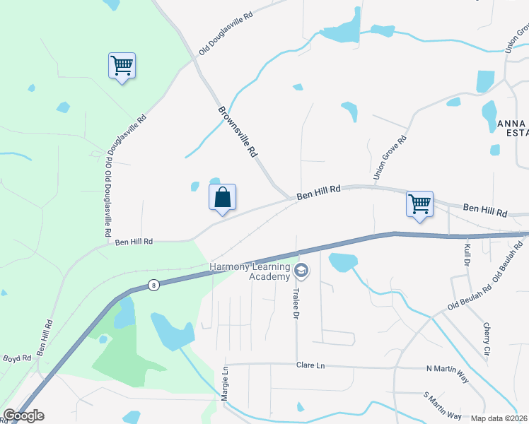 map of restaurants, bars, coffee shops, grocery stores, and more near 4560 Ben Hill Road in Douglasville