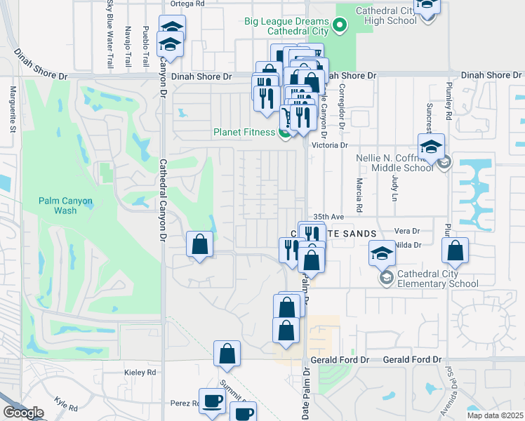 map of restaurants, bars, coffee shops, grocery stores, and more near 168 Coyote in Cathedral City