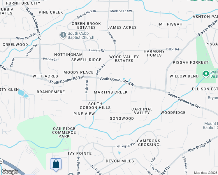 map of restaurants, bars, coffee shops, grocery stores, and more near 6568 Martin's Creek Drive Southwest in Austell