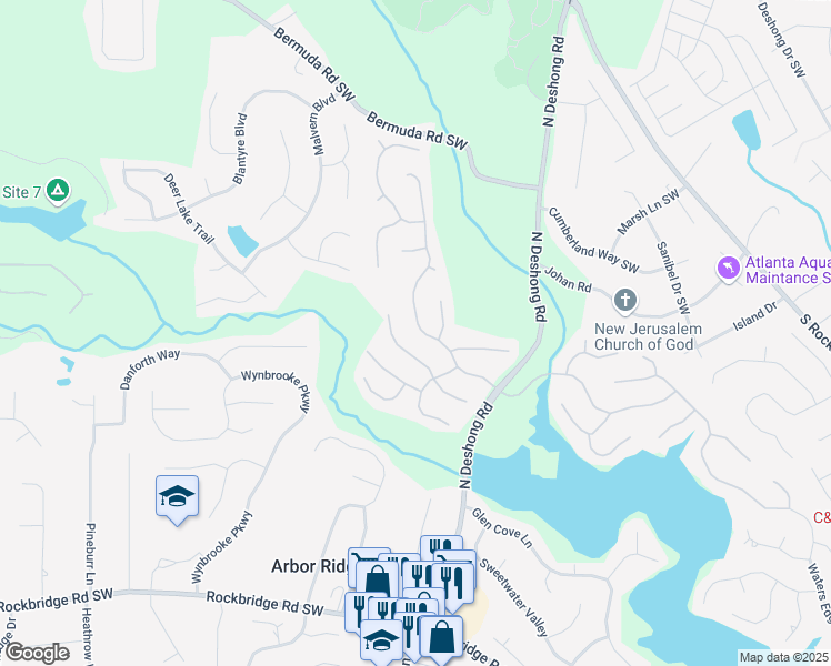 map of restaurants, bars, coffee shops, grocery stores, and more near 6989 Waters Edge Drive in Stone Mountain