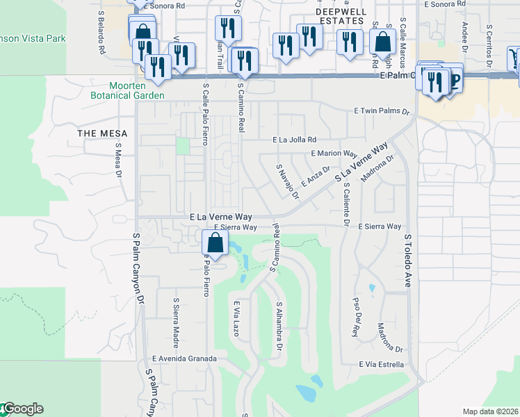 map of restaurants, bars, coffee shops, grocery stores, and more near 1993 South Camino Real in Palm Springs