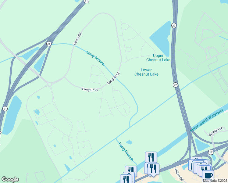 map of restaurants, bars, coffee shops, grocery stores, and more near 6530 Long Bay Road in Longs