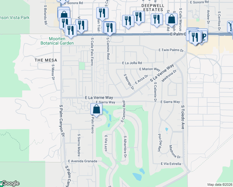map of restaurants, bars, coffee shops, grocery stores, and more near 1993 South Camino Real in Palm Springs