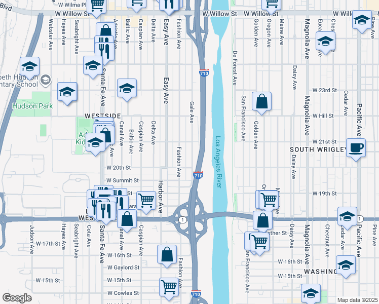 map of restaurants, bars, coffee shops, grocery stores, and more near 2080 Gale Avenue in Long Beach