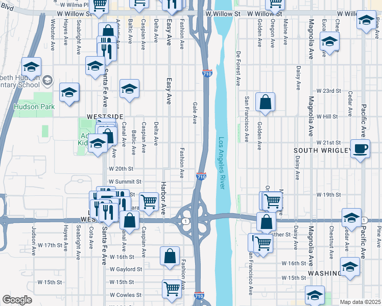 map of restaurants, bars, coffee shops, grocery stores, and more near 2080 Gale Avenue in Long Beach