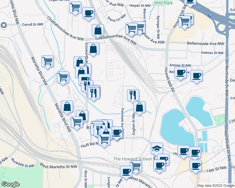 map of restaurants, bars, coffee shops, grocery stores, and more near 914 Martin Street Northwest in Atlanta