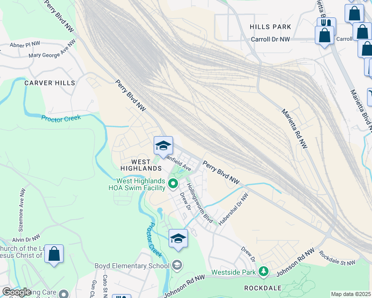 map of restaurants, bars, coffee shops, grocery stores, and more near in Atlanta