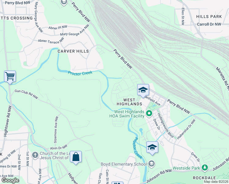 map of restaurants, bars, coffee shops, grocery stores, and more near 2501 Drew Drive in Atlanta