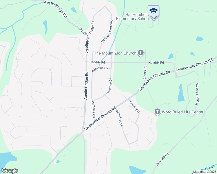 map of restaurants, bars, coffee shops, grocery stores, and more near 215 Paradise Drive in Douglasville