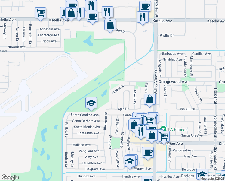 map of restaurants, bars, coffee shops, grocery stores, and more near 5633 Lakia Drive in Cypress