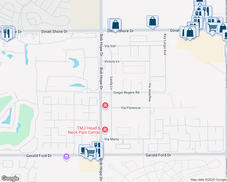 map of restaurants, bars, coffee shops, grocery stores, and more near 72094 Ginger Rogers Road in Rancho Mirage