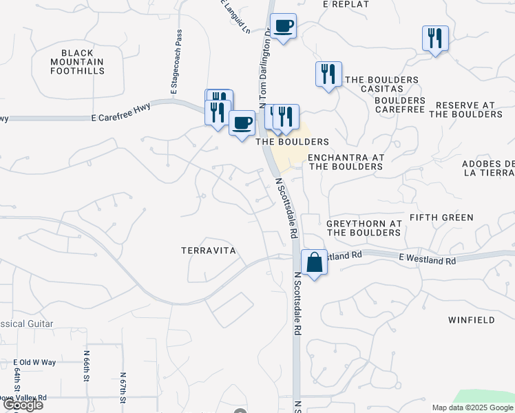 map of restaurants, bars, coffee shops, grocery stores, and more near 7054 East Sleepy Owl Way in Scottsdale