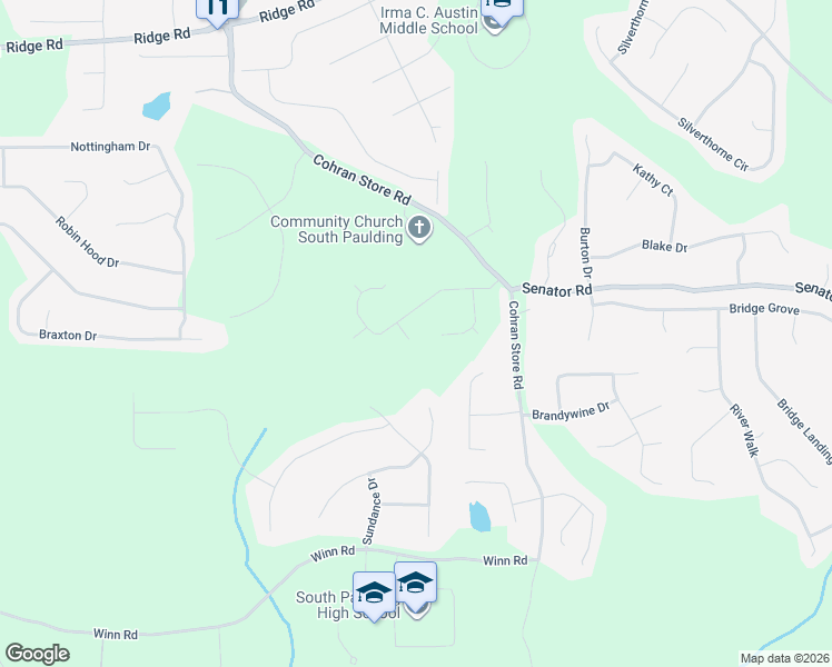 map of restaurants, bars, coffee shops, grocery stores, and more near 41 Clingstone Court in Douglasville